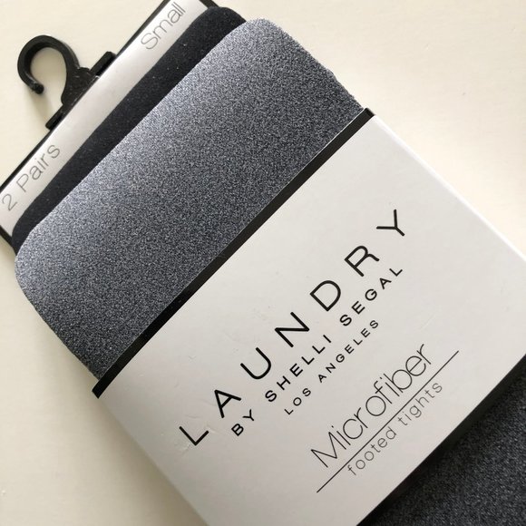 LAUNDRY 2 Pair Microfiber Footed Tights NWT Black/Gray Size Small - Picture 2 of 4